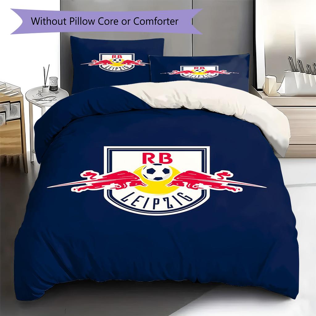 Set de așternut cu model logo RB Leipzig Cearșaf de pilotă Față de pernă Decor pentru casă Cadou (1 * husă de pilotă + 2 * fețe de pernă, fără miez)