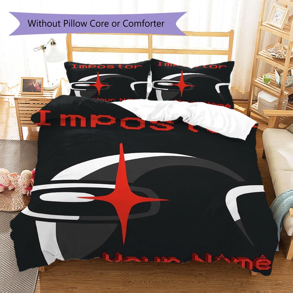 Among Us Custom Name Pattern Bedding,Quilt Set Quilt Cover Pillowcase Home Birthday Gift(1 * Duvet Cover + 2 * Pillowcase, Without Core)