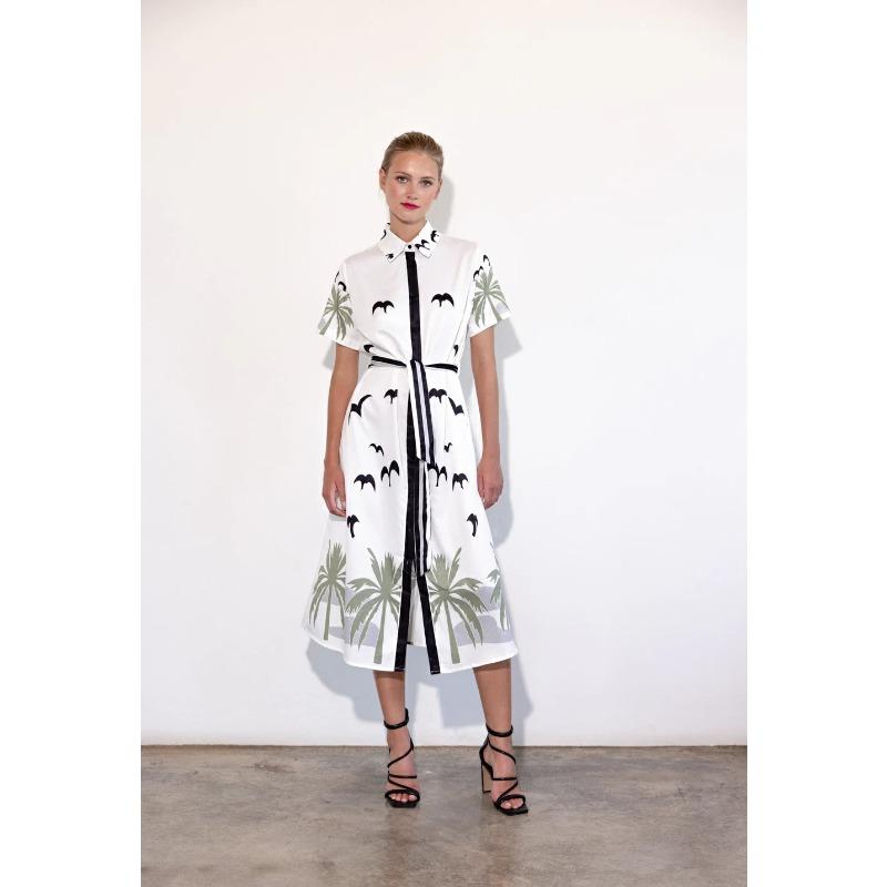 Women's New Printed Dress Elegant Lace-up Cardigan Lapel Women