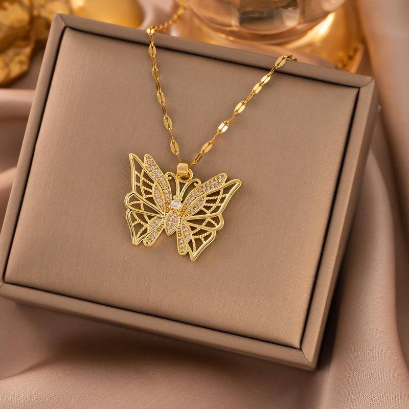 Exquisite Micro-Inlaid Full Diamond Real Gold Titanium Steel Necklace - Women's Luxury Clavicle Chain