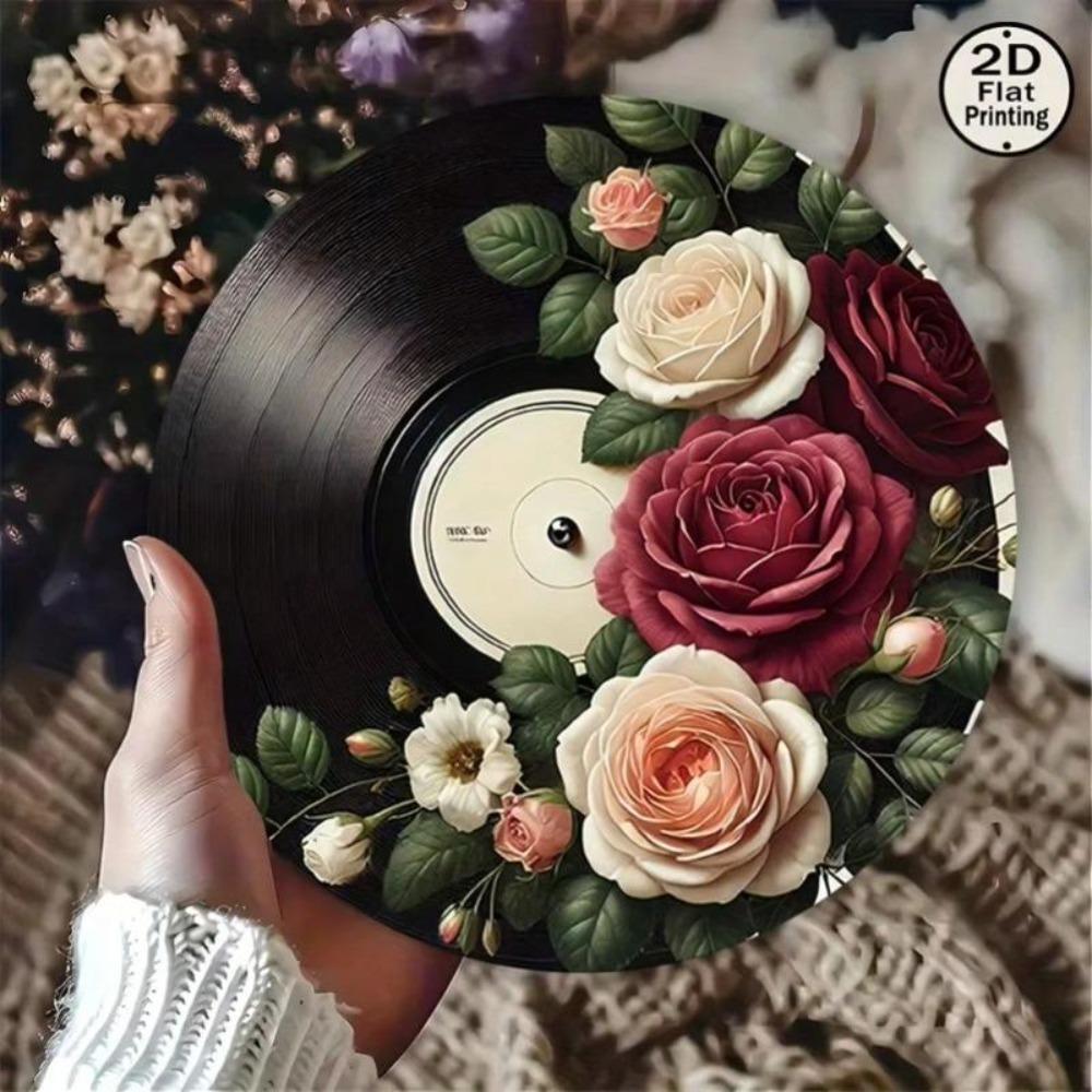 Vintage Metal Tin Sign Record Rose Wall Art Retro Home Office Decor