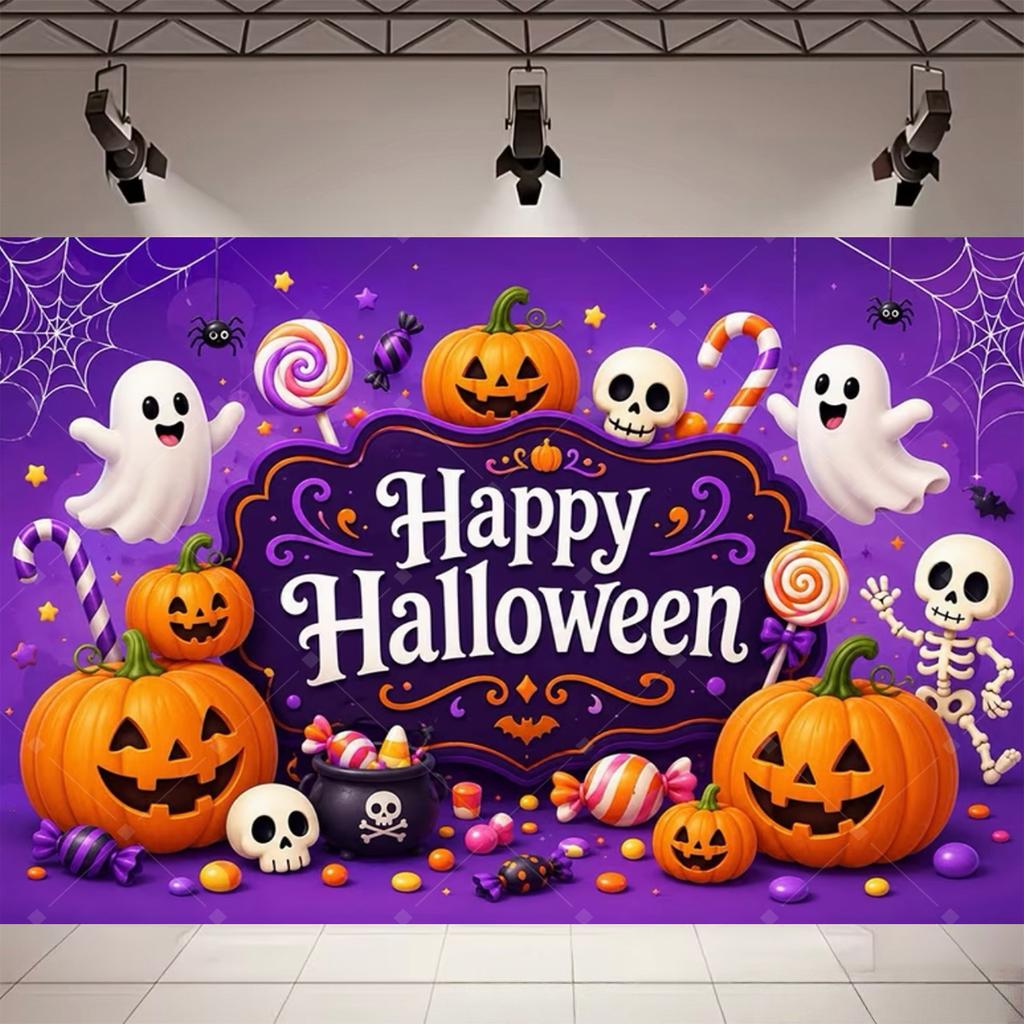 Roztomilý Halloweenský Pozadí Čarodějnice Duch Dýně Strašidelný Dům Měsíc Netopýr Fotografický Pozadí Dětská Halloweenská Párty Nástěnná Dekorace Banner31