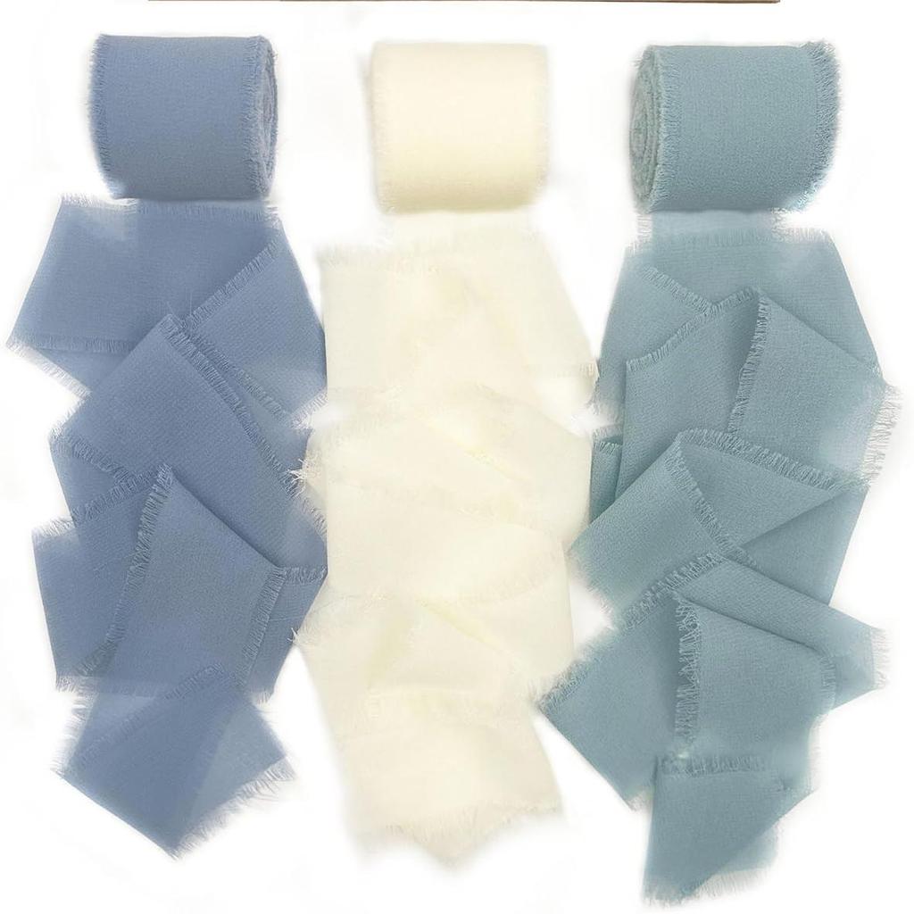 3 Roll/set 5m Frayed Edged Satin Handmade Chiffon Silk Ribbon For Wedding Invitation Bouquets Birthday Party DIY Decoration Gift