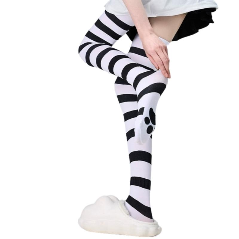 Over Knee Silk Long Socks with Cute Cats Claw Pattern for Daily Wear or Cosplay Striped Thigh High Stockings for Women