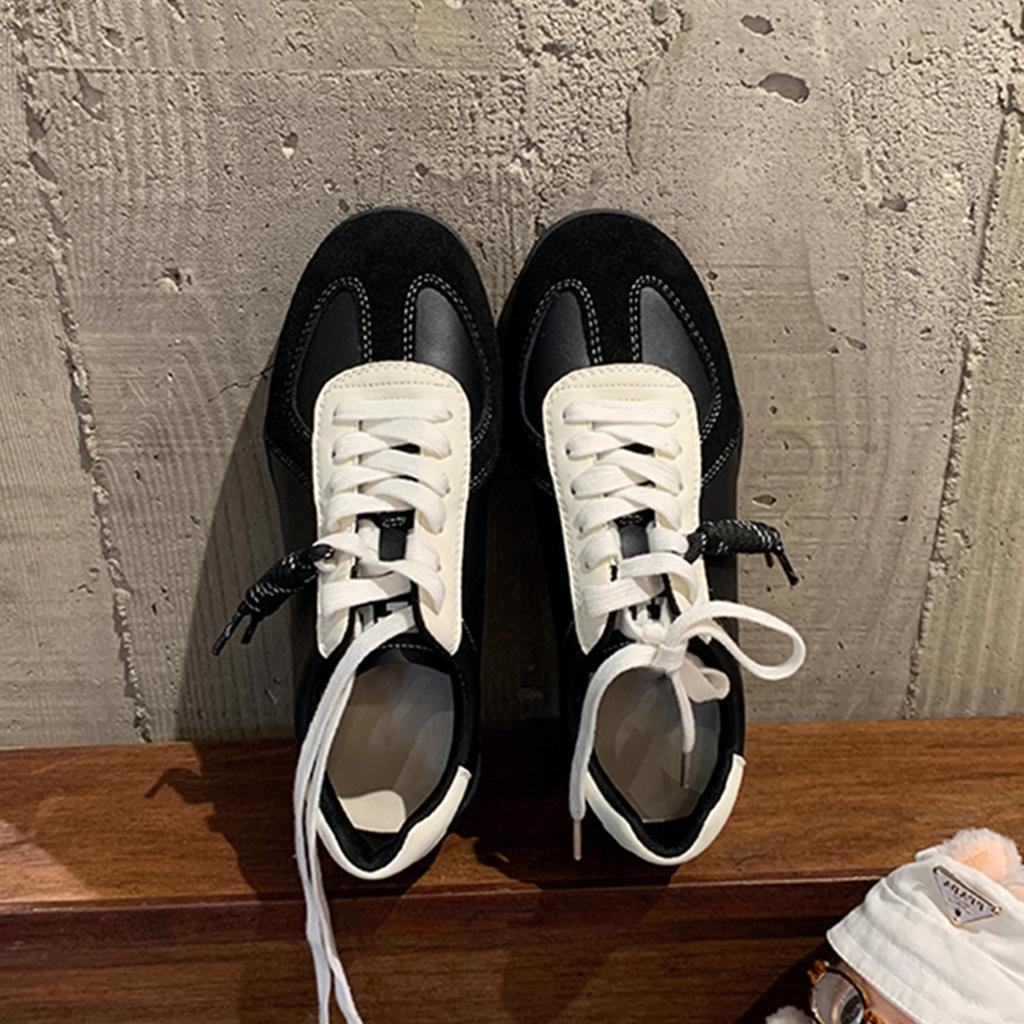 Leather Version of German Training Shoes Women's 2025 New Lace-up Leisure Sports Thick Sole Inner Height Increase Retro Forrest Gump White Shoes