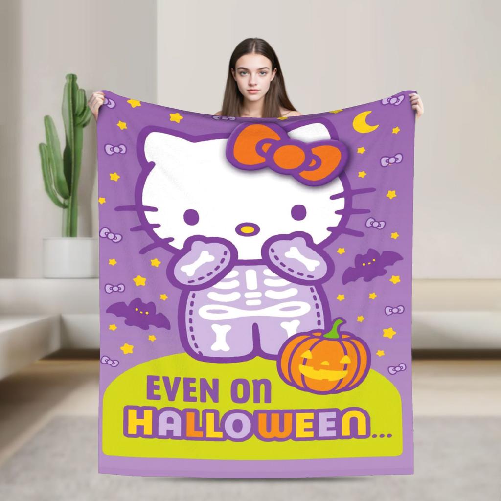 Leopard Hello Kitty Cartoon Blankets Coral Fleece Plush  Winter  Portable Lightweight Throw Blankets for Bed Outdoor Quilt