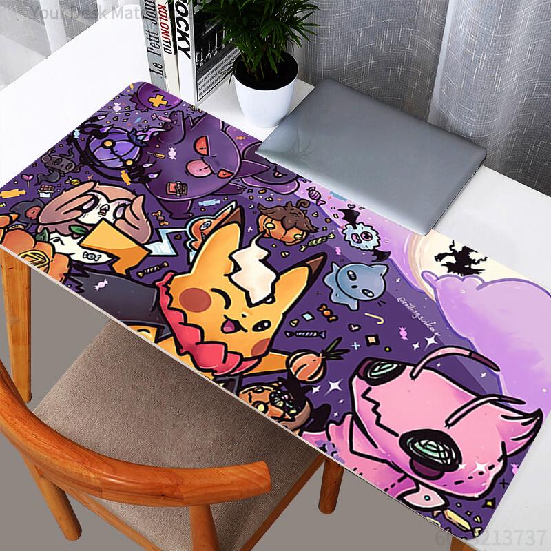 Halloween Pikachu Pokemon Large Mouse Pad Spooky Ghost Type Desk Mat for Gaming Office NonSlip Extended Keyboard Pad