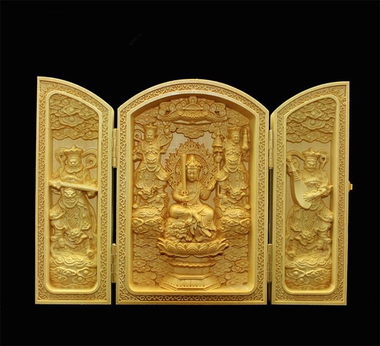 Wood Carving Guanyin, God of Wealth  Sculptures and Figurines High-quality Portable Home Room Office Wealth Luck Feng Shui Decor