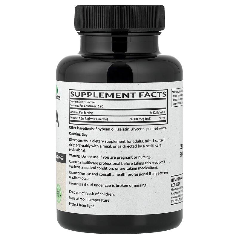 Vitamin A, 3,000 Mcg RAE (10,000 IU), 120 Softgels