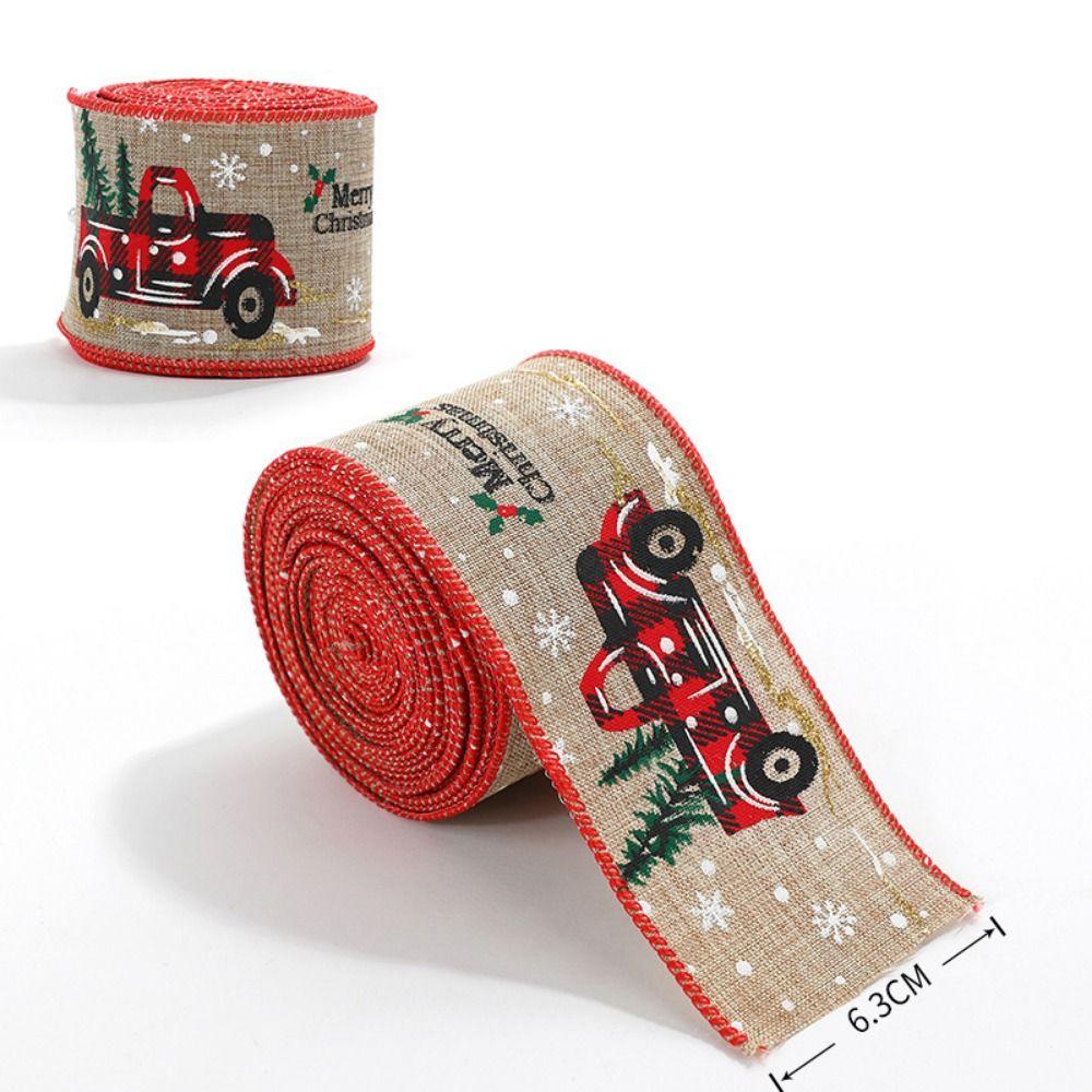 New Christmas Red Ribbon Wrapping DIY with Wired Edge Fabric Swirl Ribbon Lmitation Linen Xmas Gift Burlap Ribbon