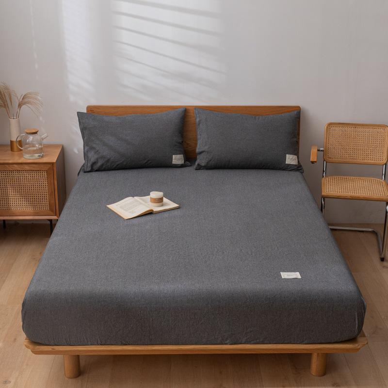 Muji-Style Washed Cotton Fitted Sheet Set - Non-Slip, Single Piece, Mattress Protector