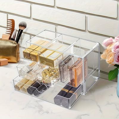 Acrylic Make Up Organizers for Vanity with 6 Drawers, Plastic Cute Desk Accessories Organization and Bathroom Organizers Storage