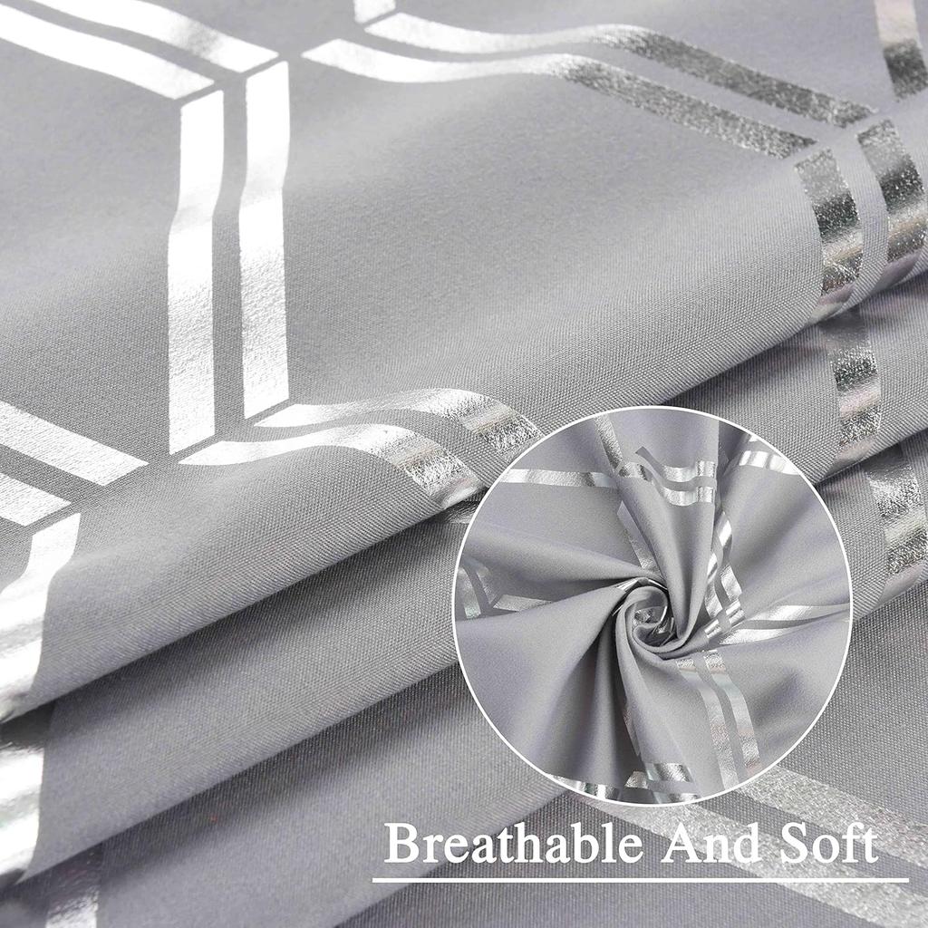 Metallic Silver Geometric Printed Shower Curtain, Gray Sparkly Cloth Shower Curtain with Diamond Pattern, Unique Classy Bathroom Curtains for