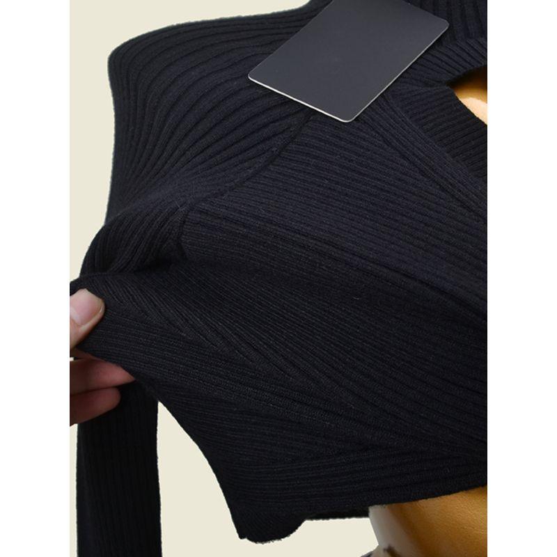 Export Fashion Cards Sexy Midriff-Baring Long Sleeve Knitwear Fashion Sexy Cut Out High Elastic Half Turtleneck Short Tops