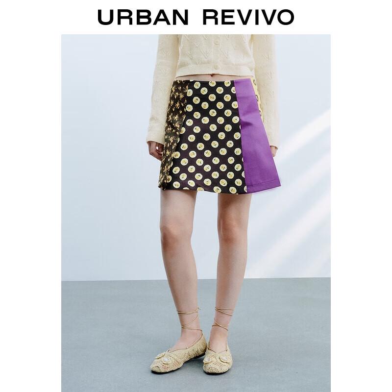 UR Women s Retro Color Block Print Patchwork Skirt XL