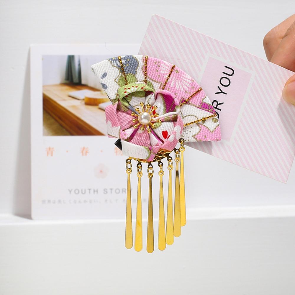 

Metal Tassel Fan Shape Hairpin Traditional Flower Hair Accessories Kimono Hair Clip Kids Girls Style L