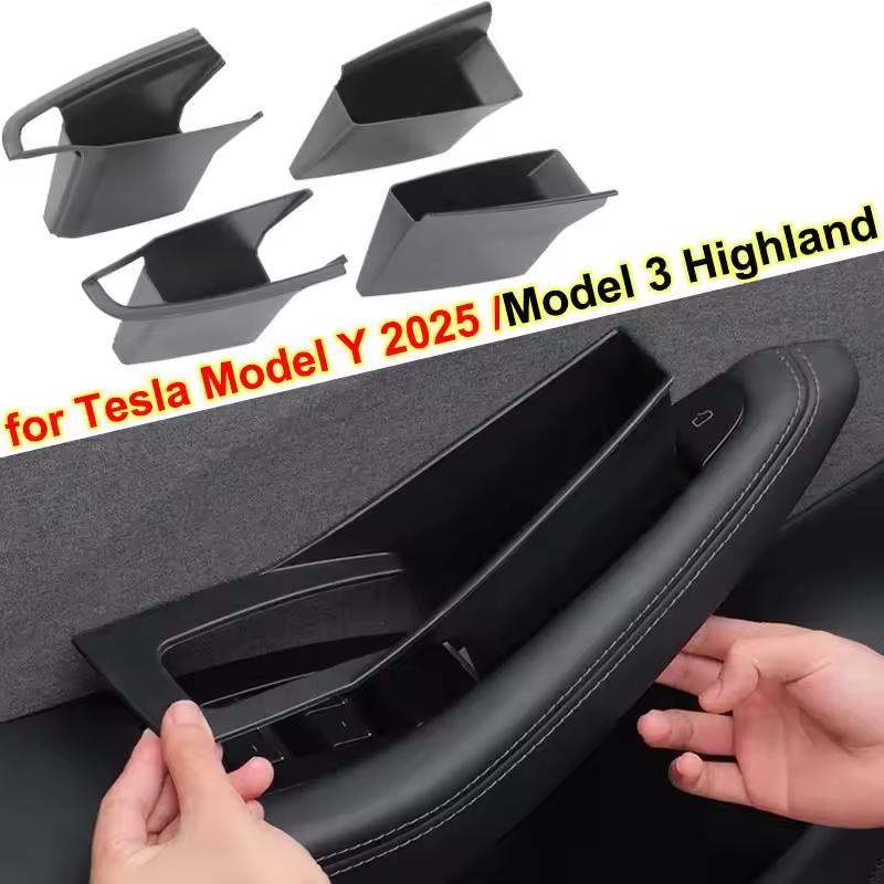 Door Handle Storage Box for Tesla Model 3 Highland Model Y Juniper 2025 Interior Accessories Inner Handle Organizer Phone Holder