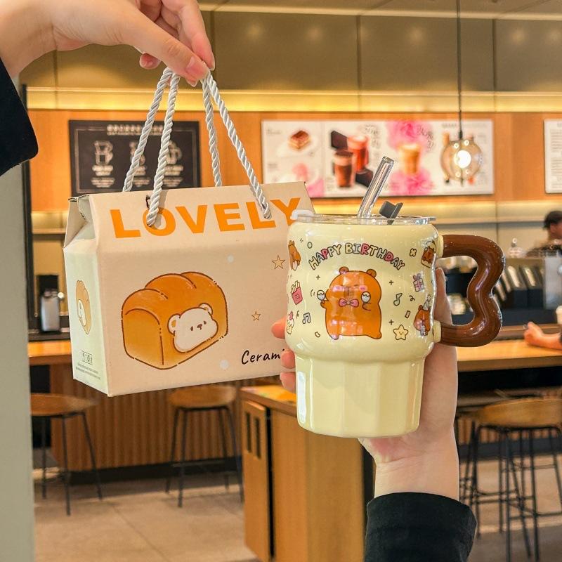 Roztomilý keramický hrnek se slámkou kapybara roztomilý dívčí hrnek na kávu praktický hrnek pro přítelkyni dárek k narozeninám