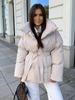 Women's Warm Waist Slimming Long Sleeve Tie Waist Loose Solid Color Fashion Winter Cotton Jacket Coat