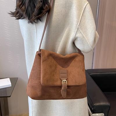 Retro Suede Shoulder Bag for Women Autumn Winter Casual Versatile Crossbody Bags French Fashion Large Capacity Handbags