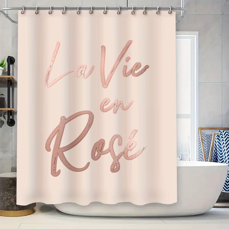 

Elegant Rose Gold Shower Curtain With Pink Flourish Text For Bathroom Decor Home Decorative Shower Curtains W60H190(CM)-1 Pcs
