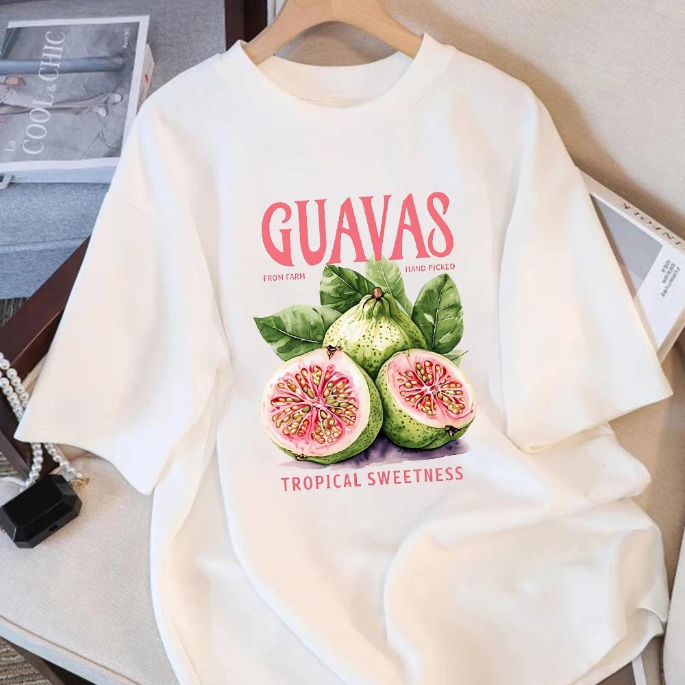 Guavas Fruit From Farm Hand Picked Print TShirts Women Summer ONeck Tee Shirt Cotton AllMatch Short Sleeve Oversized Clothing