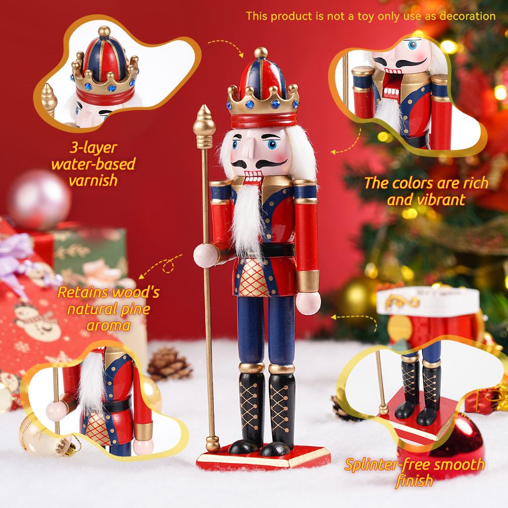 30cm Wooden Nutcracker Ornament Soldier Figurement Handcraft Doll Toy Home Office Table Xmas Decoration Statues Christmas Gift
