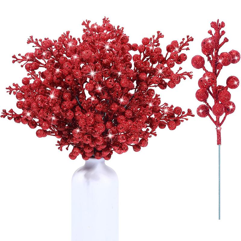 5/10Pcs Christmas Decor Artificial Glitter Berry Artificial Flower Bouquet Christmas Tree Decor Home New Year 2026 Navidad Decor