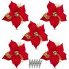 Christmas Glitter Artificial Flowers with Clips Xmas Tree Ornaments Hollow Flower Wedding Party New Year Decoration