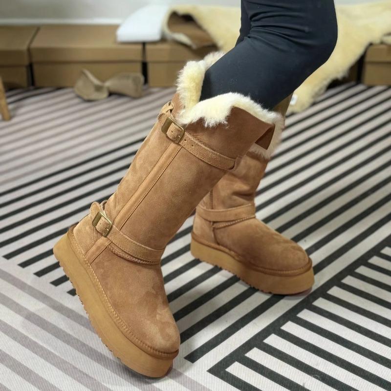 Thick-soled snow boots women's fur integrated high tube piled thickened cotton shoes 2025 winter new knight boots