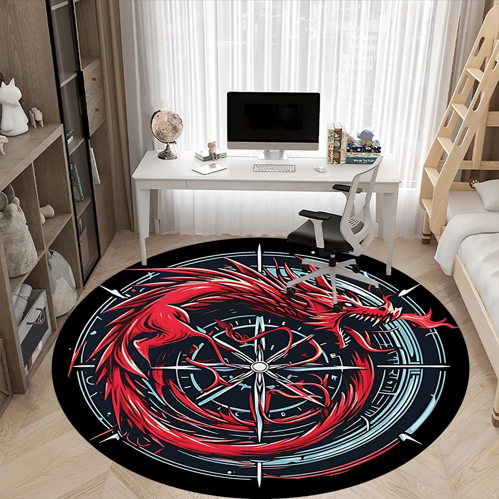 1pc Dragon Compass Office Round Area Rug, Under Office Chairs Bedroom Living Room Home Decor, Room Deco, Available in Various Sizes