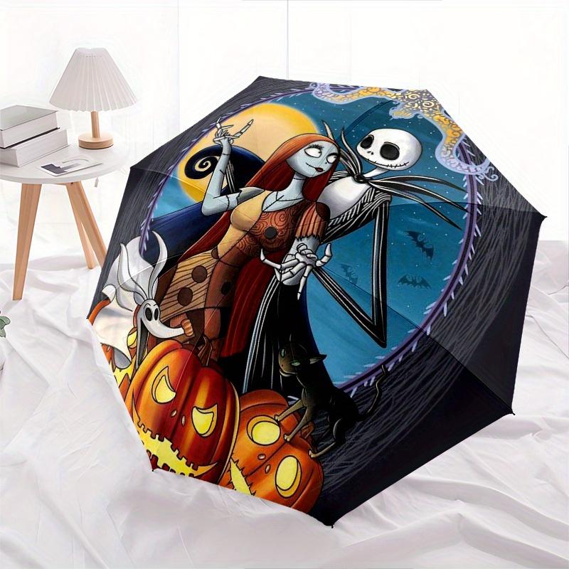 Ombrello Pieghevole Automatico Jack Skellington e Sally - Design Pieghevole Rinforzato a 8 stecche, Leggero e Portatile, Adatto per l'Uso Quotidiano