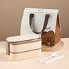 304 Stainless Steel Lunch Box 2 Layers Divided Microwavable Bento Box for Students Office Worker Portable Sealed Food Containers