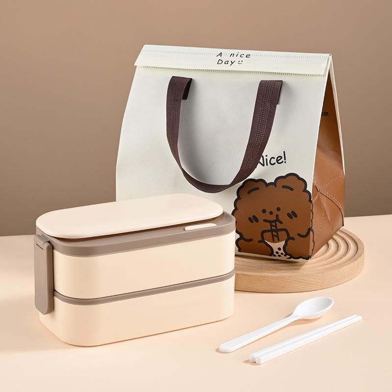 

Двухслойный ланч-бокс, офисные работники и студенты приносят с собой столовые приборы, коробка для бэнто, высокая ценность, возможность нагрева в микроволновой печи, портативный и большой квадратный объем khaki