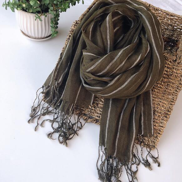 100% Linen Stripe Men/Women Winter Scarf  High Quality Hijab Fashion Foulard Shawls Scarves 60x180cm