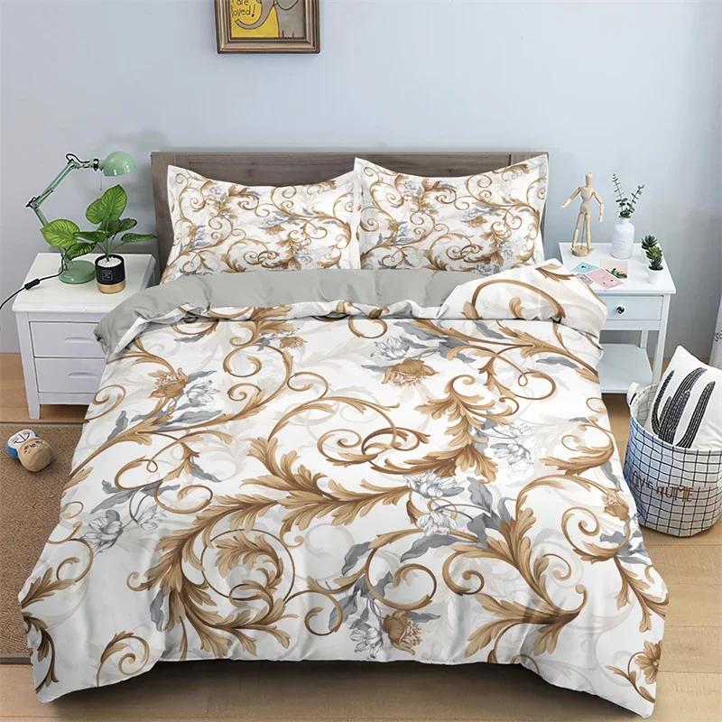 Baroque Style Floral Duvet Cover Set Luxury Exotic Flowers Bedding Set Microfiber Comforter Cover Single Queen For Teens Girls