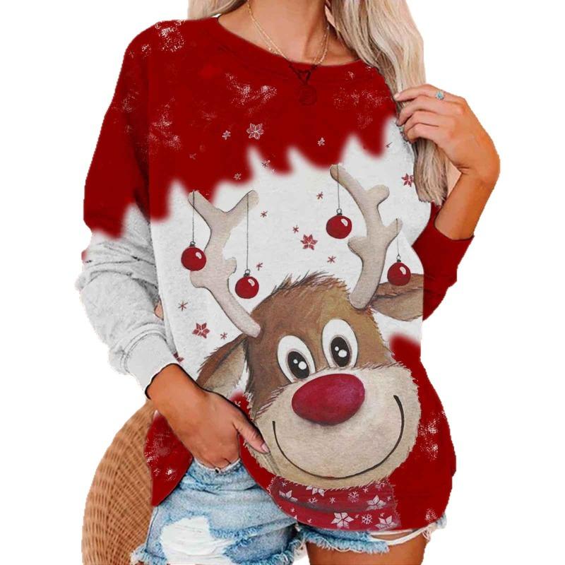 Autumn and Winter Christmas 3D Digital Printing Santa Loose Long Sleeve Crew Neck Hoodies and Sweatshirts