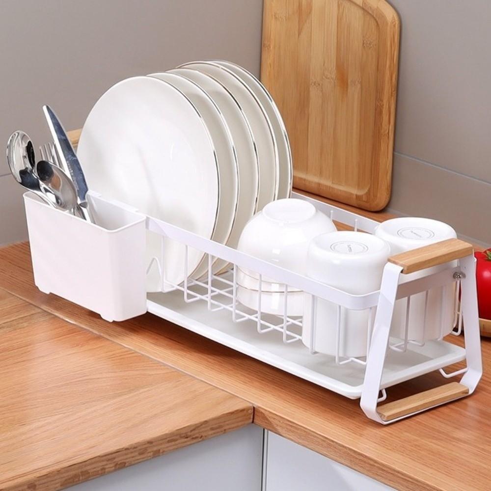 Detachable Kitchen Dish Rack Wooden Handle Kitchen Organizer Dish Drying Drain Rack  Household