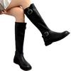 Cowhide version~ Leather thick-soled belt buckle medium boots stacking boots knight boots women's round head boots