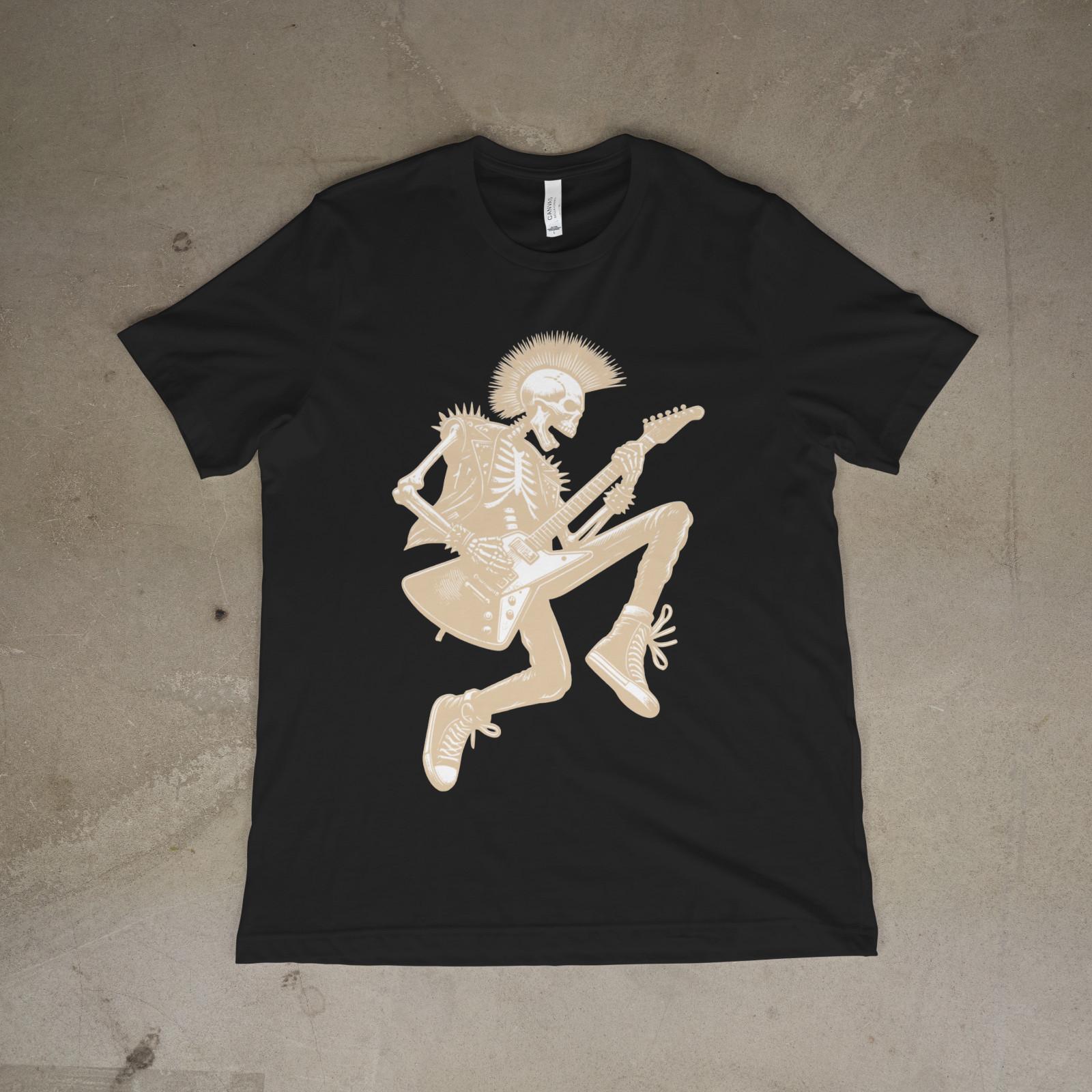 Punk Rock Skeleton Shirt Guitar Player Skeleton Tee Rock Music Graphic XL