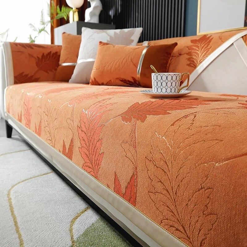 European Jacquard Chenille Fabric Sofa Cushion Non-Slip Four Season Universal Embroidery Sofa Cover Towel L-shaped Sofa Cover