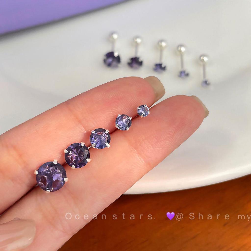 Lux Purple Zircon Spiral Earrings – Niche, No-Remove Design, Style with Personality