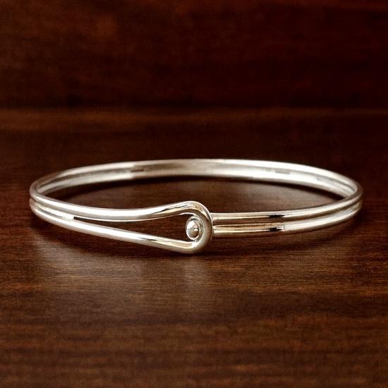 925 Sterling Silver Ball & Loop Bangle Bracelet, Minimalist Dainty Everyday Wear Jewelry