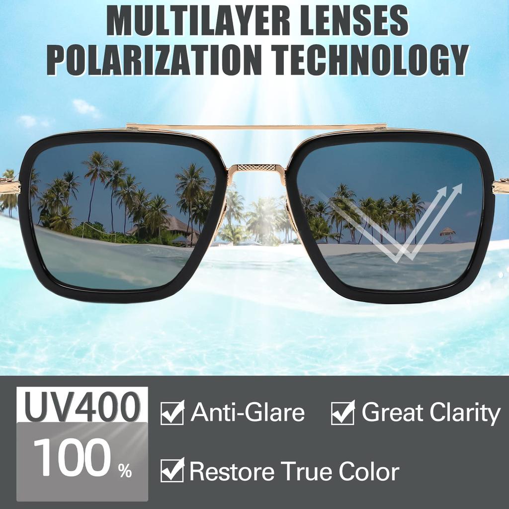 Retro Square Sunglasses for Men and Fashion Fine Metal Frame Trend Sunglasses [SHEEN KELLY] Women,