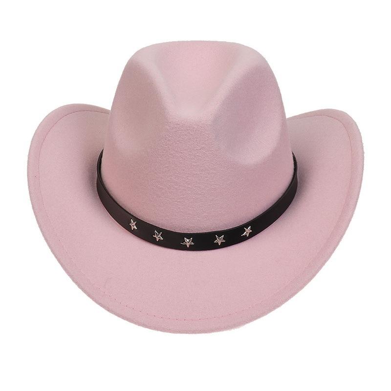 Western Cowboy Top Hat Spring And Autumn New Jazz Hat Big Brim Pentagram Belt Accessories Felt Hat Men And Women