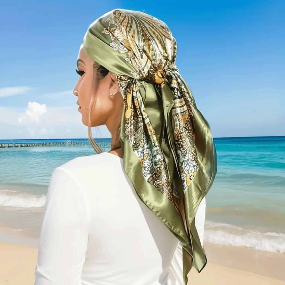 Printed Head Silk Scarf Elegant Square Hijab Neckerchief Satin Bandana Female Use