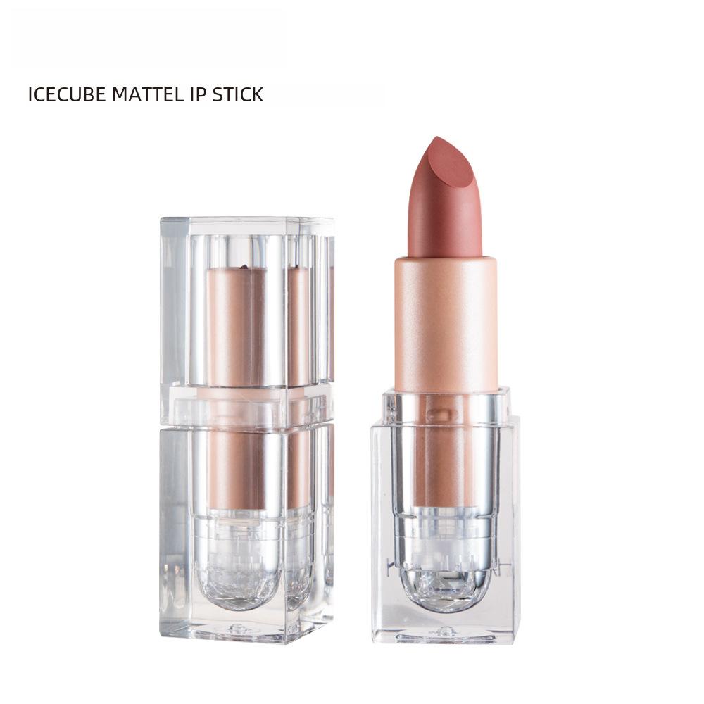 Make-up 12 odtieňov matný rúž Crystal Square Tube Nude Bean Paste Color Mini Glazúra na pery Ice Cube pre ženy