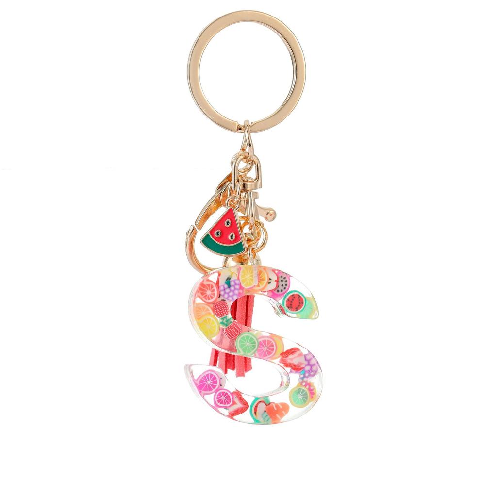 Summer Fruit Resin Keychain 26 Letters Fresh Cute Pendant Classic Retro Practical Durable Backpack Hanging Ornament Fashion Bag Accessory