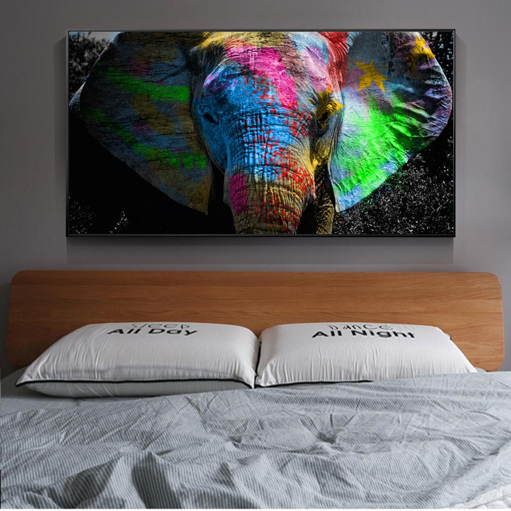 Graffiti Art Elefant Picturi pânză pe perete Postere și imprimeuri Animale colorate Poze de perete pentru decorarea camerei copiilor
