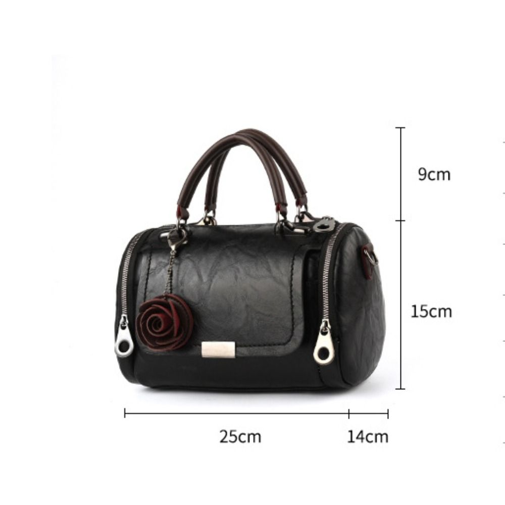 New Style PU Leather Shoulder Bag Solid Color Small Flower Pendant Leather Handbag Straddle Bag Women Use